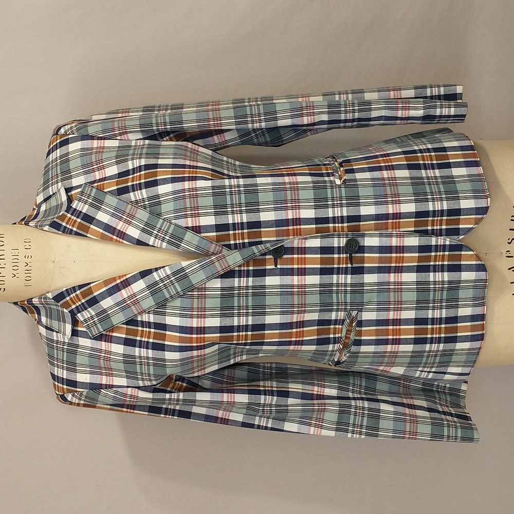 Vintage Plaid Blazer Madras Cotton Blend Academia Preppy 70s 80s Unworn Jacket